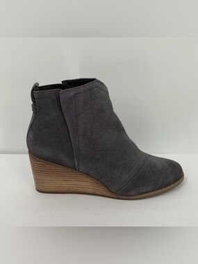 TOMS Clare wedge suede ankle boots iron gray leather shoe pull-on bootie new 8.5